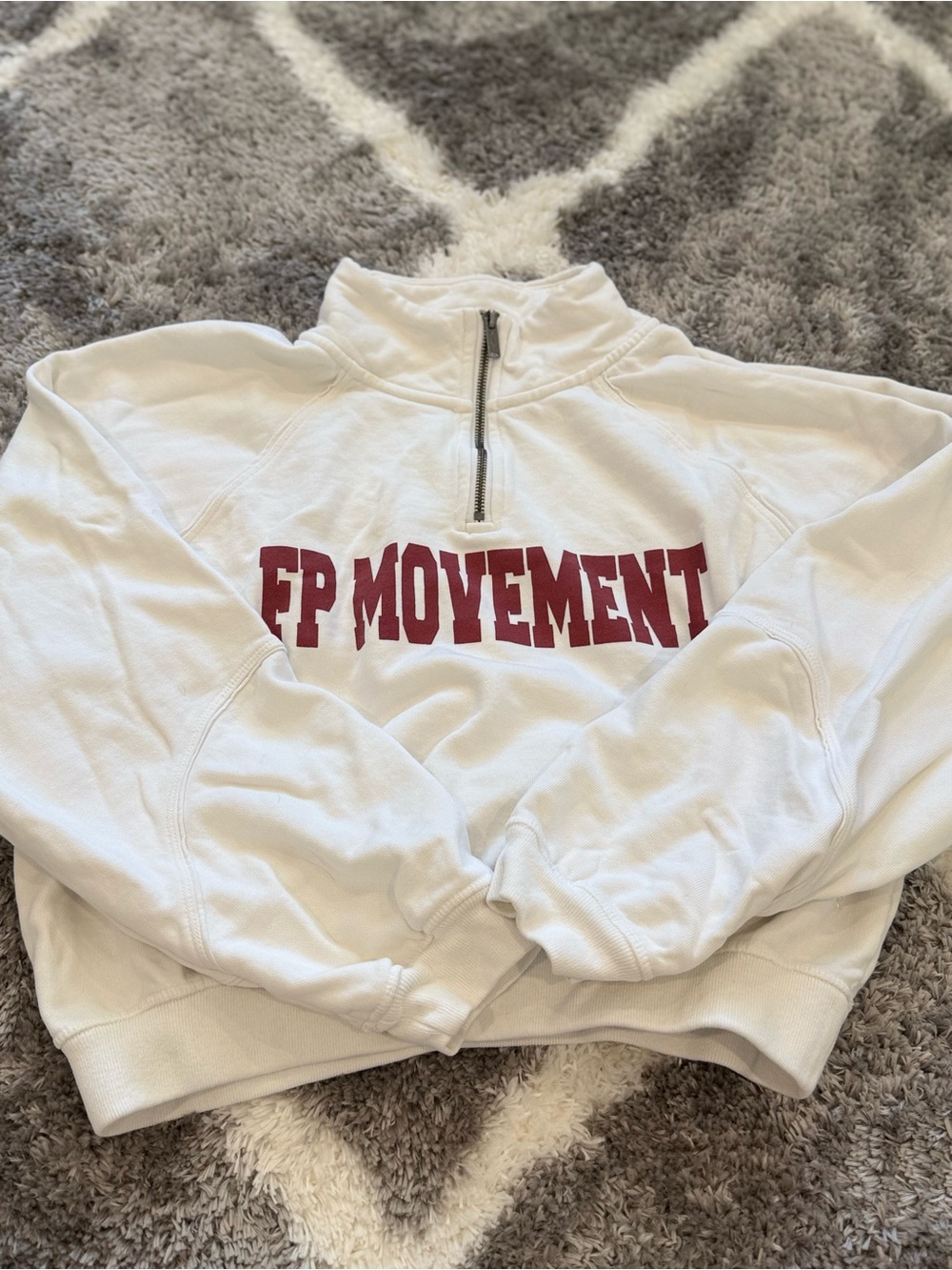 FP Movement by Free People Cream Quarter Zip sweatshirt with maroon logo